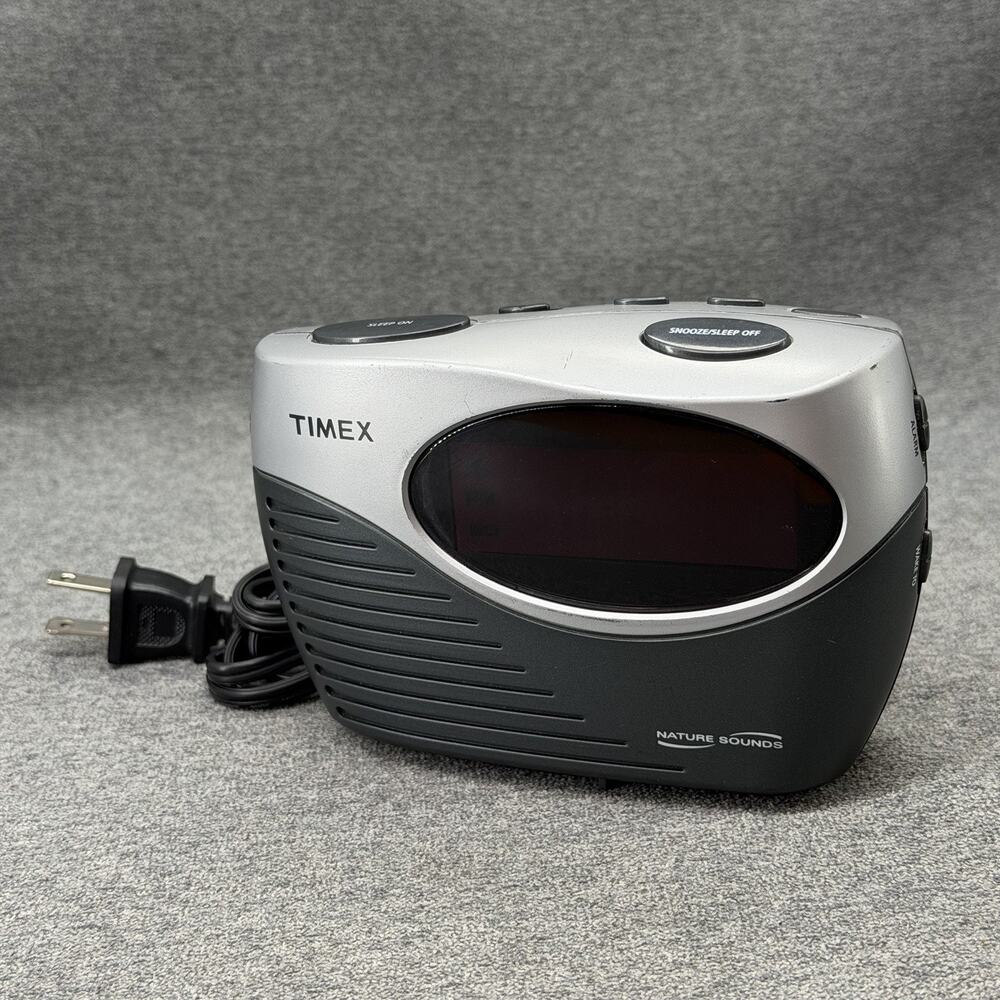 Timex Nature Sounds Alarm Clock Radio Silver Black T130S Digital Red LED